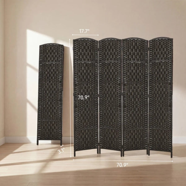 English Elm Tall Four Panel Woven Paper Rope Folding Screen Arched Poplar Room Divider T3971P469004