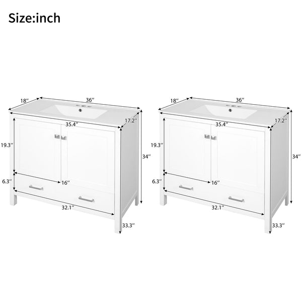 English Elm 72" White Bathroom Vanity Set with Dual Ceramic Sinks, Soft-Close Doors, Divided Drawers & Ample Storage, Solid Wood Frame, Easy Plumbing Access N729P000006K
