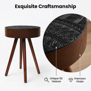 English Elm 15.7-inch Round Carved Mdf Accent Table Distressed Vintage Style for Bedroom or Living Room W3935P406044