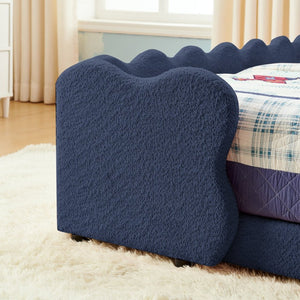 English Elm Twin Dinosaur Boucle Upholstered Kids Bed Solid Wood Frame with Padded Safety Rails Navy Blue W1413P384919