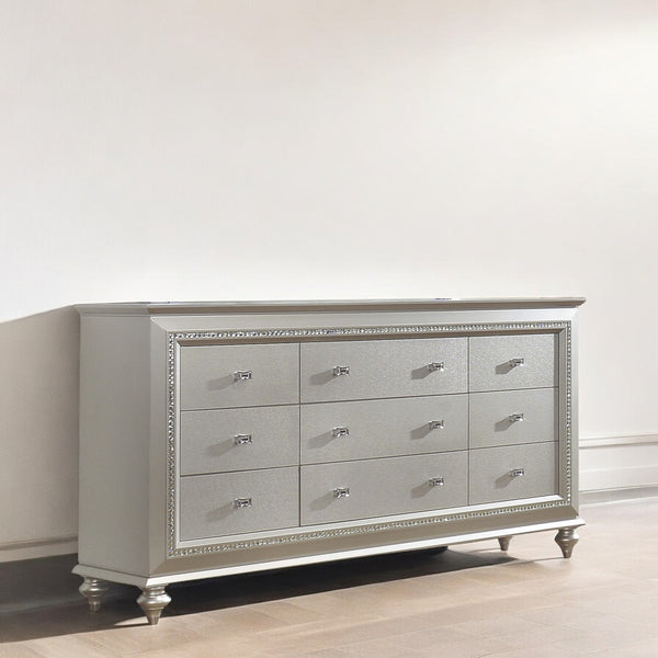 English Elm Kaitlyn Elegant Dresser with 9 Felt-Lined Drawers, Crystal Trim, Embossed Texture & Bun Legs Champagne 70 L x 21 W x 39 H B2726P261865
