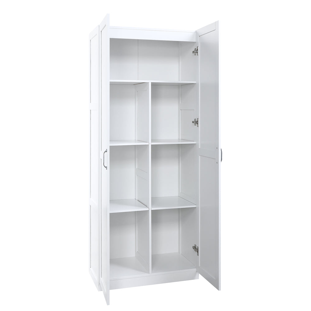 English Elm Cornelia White Storage Cabinet 71" Tall MDF with 7 Adjustable Shelves, Soft-Close Doors & Handles B365P397856