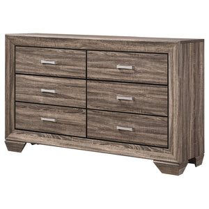 English Elm Harrison Mid-Century 6-Drawer Dresser in Dark Cocoa Finish with Tapered Legs, Sleek Black-Trim Accents taupe B062P378458