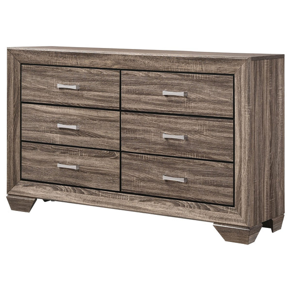 English Elm Harrison Mid-Century 6-Drawer Dresser in Dark Cocoa Finish with Tapered Legs, Sleek Black-Trim Accents taupe B062P378458