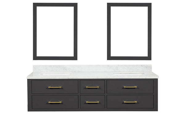English Elm Black Double Bath Vanity 72" W x 22" D with Carrara Marble Top, Soft-Close Drawers & Dual 34" Mirrors B2731S01574