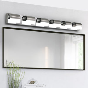 English Elm Modern 6-Light Led Bathroom Vanity Lighting - Chrome Finish, Dimmable Fixture For Perfect Illumination W2312P374901