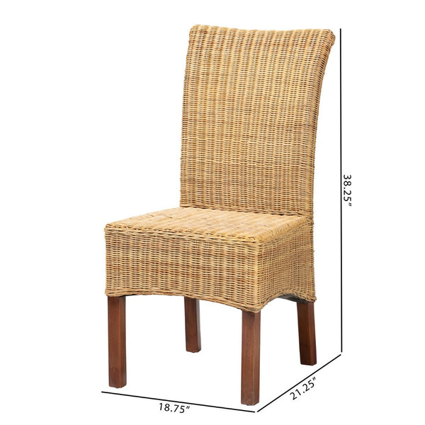 English Elm Modern Rattan Woven Mahogany Dining Chair Bohemian Tall Backrest Organic Style B2750P470071