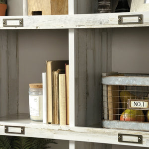 English Elm Tall Bookcase with Labelled Cubby Slots, White Engineered Wood, Dual-Sided Back, Sturdy 35.6"x13.5"x75" Storage Elegance B356P402640