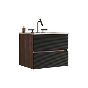 English Elm Gloria Floating Bathroom Vanity Walnut Black Ceramic Sink Soft Close Drawers W1865S00198