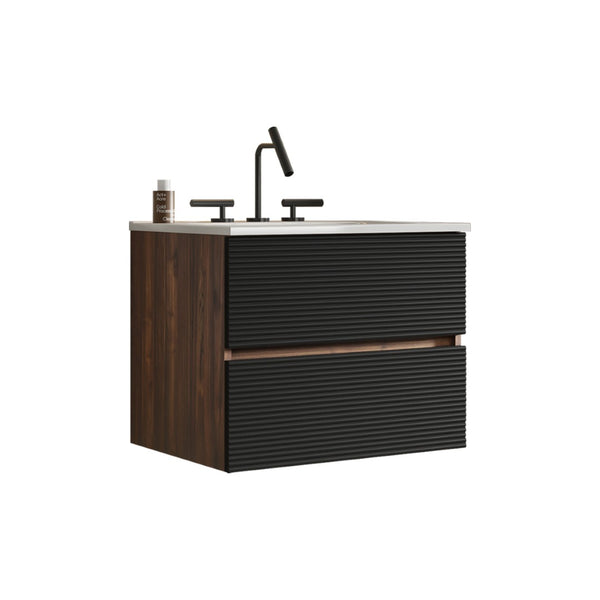 English Elm Gloria Floating Bathroom Vanity Walnut Black Ceramic Sink Soft Close Drawers W1865S00198
