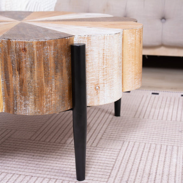 English Elm Rustic Flower Shaped Wood Coffee Table with Metal Legs Distressed Finish Living Room W2729P353716