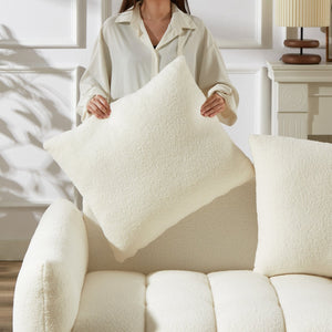 English Elm 1 Seater Modern Lounge Chair Sofa with Teddy Fleece, Wooden Frame, 7 Cushions, Sturdy 250lb Seats Beige W1193S00166