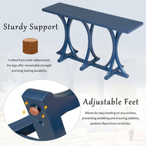 English Elm U-style Farmhouse Console Table Oak Veneer Top Curved Rubberwood Legs Entryway Navy Blue N711P295300V