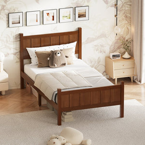 English Elm Twin Platform Bed Vertical Slat Headboard Farmhouse Shaker Wood Grain Finish Bedroom Dark Walnut N733P422478P