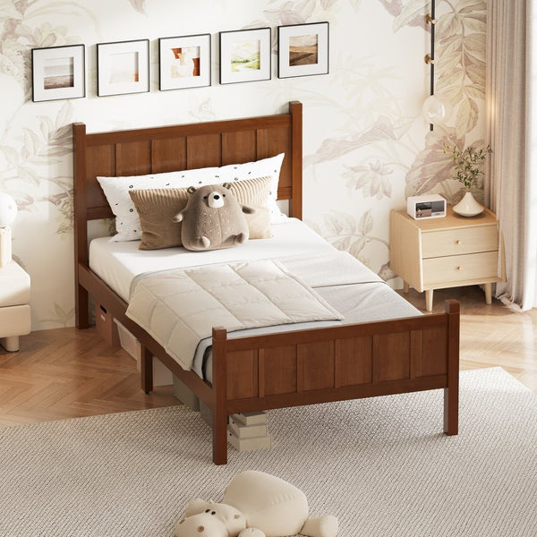 English Elm Twin Platform Bed Vertical Slat Headboard Farmhouse Shaker Wood Grain Finish Bedroom Dark Walnut N733P422478P