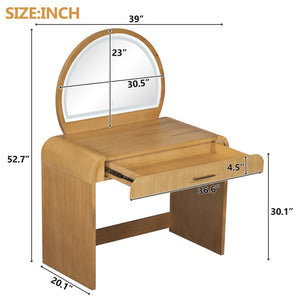 English Elm 39" Makeup Vanity Table with Touchscreen LED Mirror, Sleek Dressing Table with Drawer and Glass Top - Durable Rubberwood, Fast Assembly Natural N704P196658N