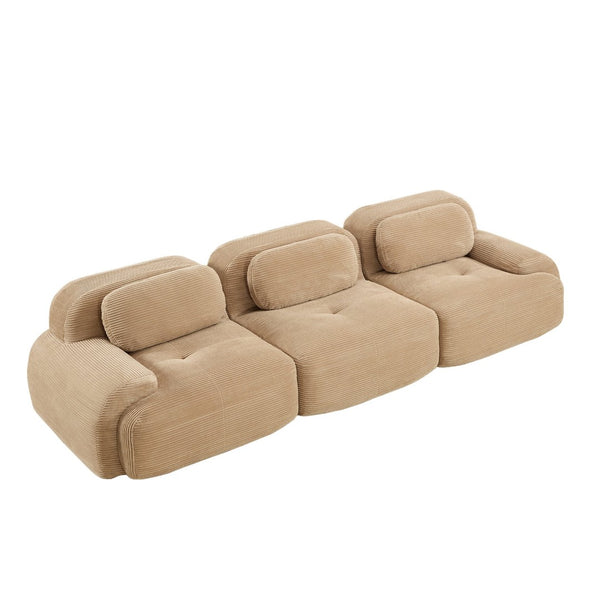 English Elm 3-seat Modular Corduroy Sectional Sofa Ergonomic Curved Design for Living Rooms Camel W714S01239