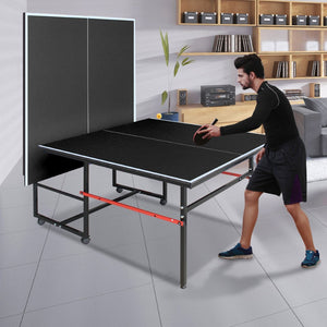 English Elm 8ft Foldable Ping Pong Table Aluminum Frame Matte Black Set with Net Paddles Balls W1408P331964