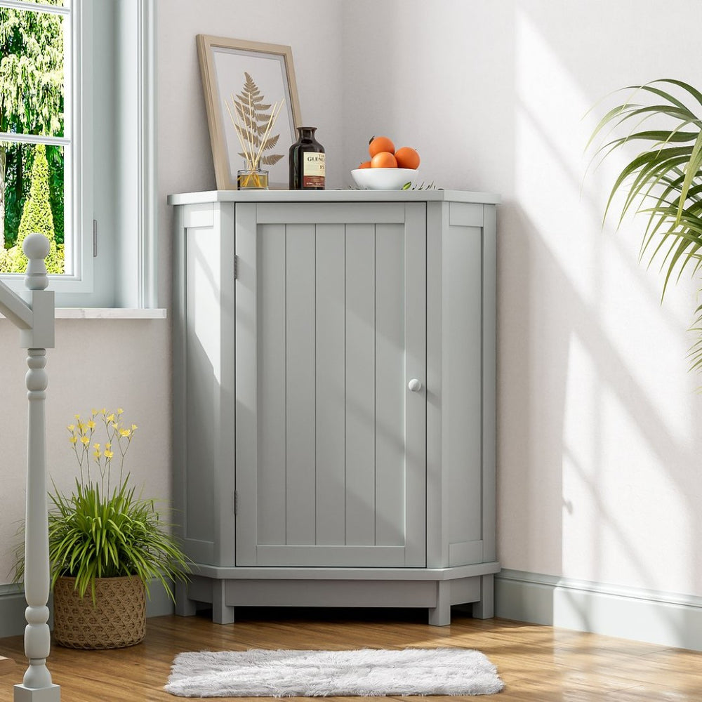 English Elm Grey Triangle Corner Cabinet Mdf Modern Bathroom Storage with Adjustable Shelves Gray N725P333564E