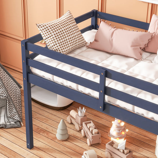 English Elm Solid Twin Loft Bed with Ladder and Reinforced Slats for Storage-Friendly, Space-Saving Bedrooms Blue W504P190958
