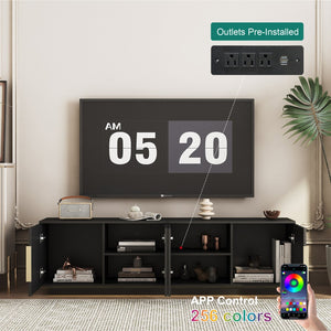 English Elm Tv Stand 68 Inch Modern Entertainment Center with 16 Color Led Ambient Lighting W1321P452903