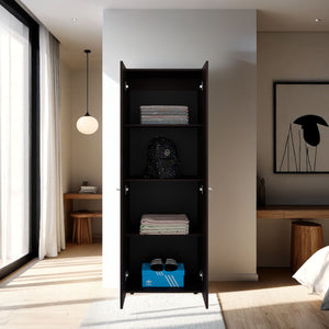 English Elm Armoire, Three-Door Engineered Wood Wardrobe in Walnut and Black Wengue with 3 Shelves for Organized Storage Multi 71.62 L x 20.08 W x 5.51 H B097P369451