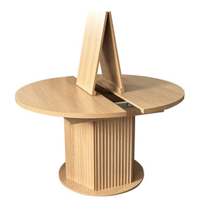 English Elm Round Adjustable Dining Table 47–63" for 4–6, Light Brown MDF & Rubberwood, Bump-Texture Base, 300lb Capacity W1347P296655