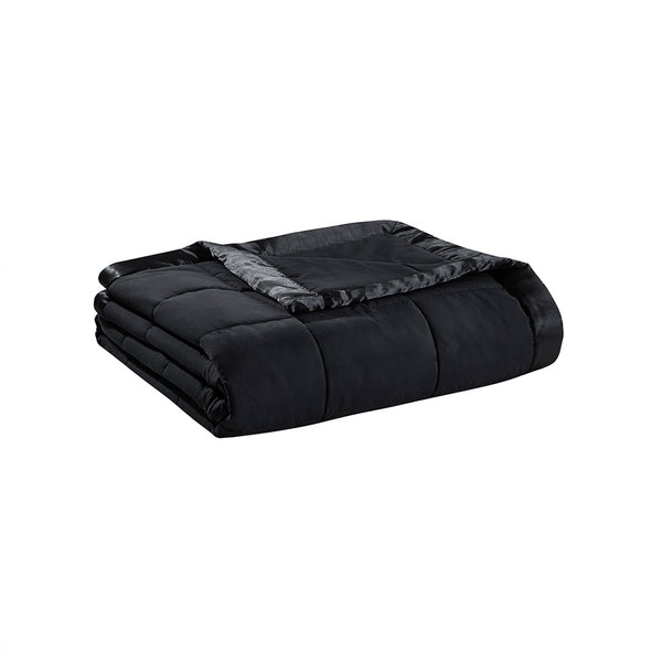 Madison Park Windom Casual Lightweight Down Alternative Blanket with Satin Trim MP51-8501 Black