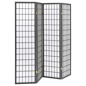 English Elm Sartre Dark Grey 4-Panel Room Divider with Eco Rubberwood Frame and White Paper Panels for Privacy and LightDiffusion B062P331108