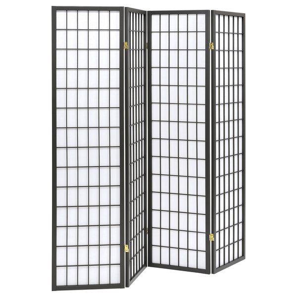 English Elm Sartre Dark Grey 4-Panel Room Divider with Eco Rubberwood Frame and White Paper Panels for Privacy and LightDiffusion B062P331108