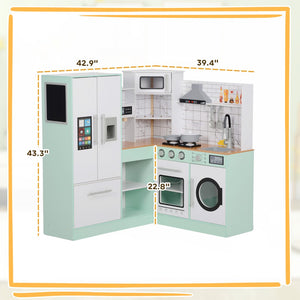 English Elm Corner L-shaped Kids Play Kitchen with Lights Sounds Chalkboard and Cookware Set T3971P440803