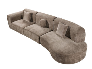 English Elm 140" Curved Sectional Sofa Plush Lamb Wool Upholstery 3 Piece Modular Living Room Set Brown N767P384981R