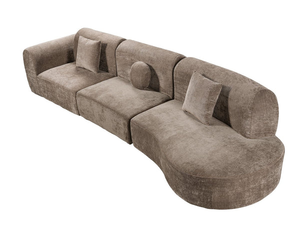 English Elm 140" Curved Sectional Sofa Plush Lamb Wool Upholstery 3 Piece Modular Living Room Set Brown N767P384981R