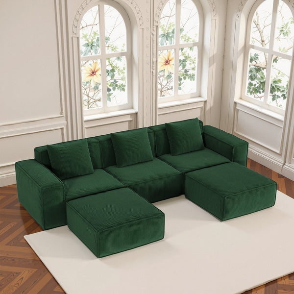English Elm 118-Inch Modular Sofa Bed - Luxurious Green Corduroy, Convertible Design, Perfect For Family Spaces! W3147S00031