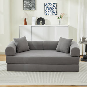 English Elm Folding Sofa Bed Corduroy Convertible 78.5" 3-Seater to Bed No-Assembly Foam Spring Comfort Grey W2915P343898