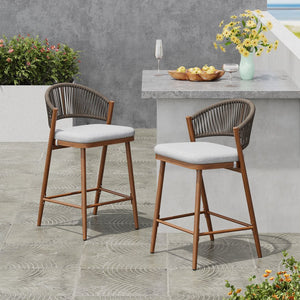 English Elm Christopher Knight Home® - Outdoor 26" Aluminum Frame Counter Stools Set Of 2 With Stylish Scallop Backrest & Cushions N772P245123T