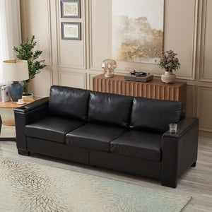 English Elm Two Two-Piece 5-Seater Sofa Set with Cup Holder & Storage, Polyester Upholstery, Solid Wood Frame, Coil Spring Seats, Removable Covers, Modern Square Arm Design for Living Room Comfort and Durability Black W1097S00203