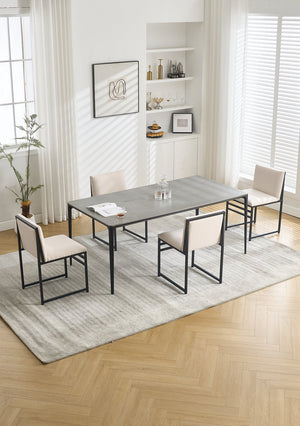 English Elm Modern Upholstered Dining Chairs Set of 2 with Linen-Like Fabric, High-Resilience Foam and Metal Frame Elegant Comfort Ivory W1249P257008