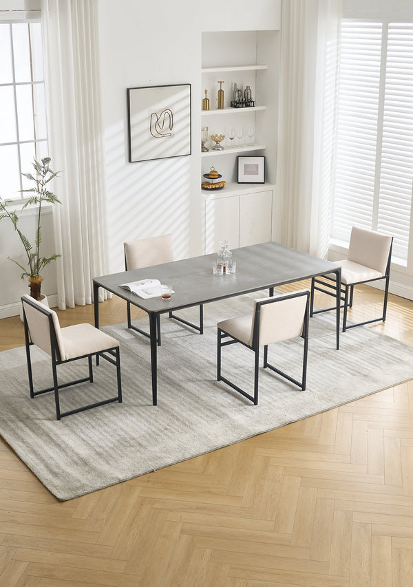 English Elm Modern Upholstered Dining Chairs Set of 2 with Linen-Like Fabric, High-Resilience Foam and Metal Frame Elegant Comfort Ivory W1249P257008