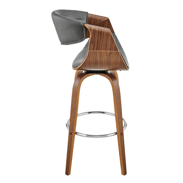 English Elm Yarina 30" Swivel Bar Stool Gray Faux Leather with Walnut Wood, Padded Ergonomic Seat, Sturdy 250lb Capacity B2736P268604