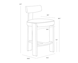 Sunpan HORTON Counter Stool - Dark Brown Oak Frame with Sahara Sand Leather for Ergonomic Comfort & Style 112395