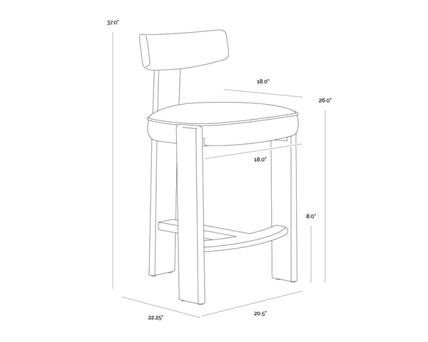 Sunpan HORTON Counter Stool - Dark Brown Oak Frame with Sahara Sand Leather for Ergonomic Comfort & Style 112395