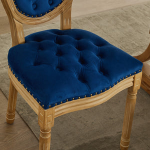 English Elm French Solid Wood Frame Antique Dining Chair with Velvet Upholstery, Nailhead Trim, Durable Spring Core Blue W1143P195872