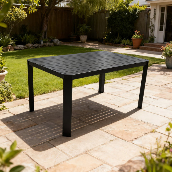 English Elm Modern Outdoor Aluminum Table Bourbon Brown – Rust-Resistant Slatted Top, 2" Umbrella Hole, Angled Corners, Adjustable Pads W1886P272382