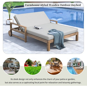 English Elm Trexm Solid Acacia Outdoor Daybed Farmhouse Slatted Frame with Adjustable Backrest TM000011AAE