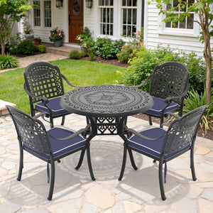 English Elm 5-piece Cast Aluminum Outdoor Dining Set with Ornate Relief Patterned Stackable Chairs W1710S00628
