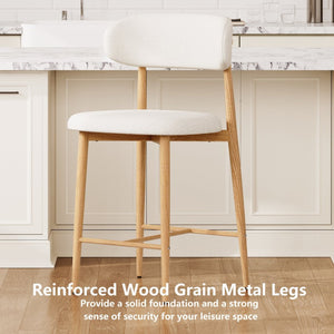 English Elm Counter Height Linen Upholstered Barstools Set of 2 Mid-century Tapered Metal Legs W3916P426287