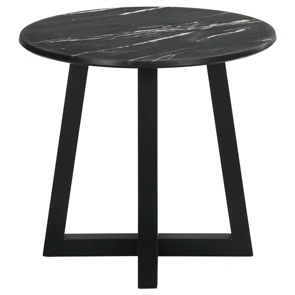 English Elm Enlow Black Round Marble-Like End Table - Modern Design With Scratch-Resistant Top & Solid Base B062P299965