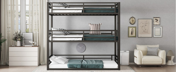 English Elm Twin Metal Triple Bunk Bed With Safety Guardrails - Heavy-Duty, Noise-Reduced Design In Black Finish P1 W1580S00142-GIGA