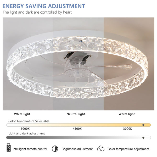 English Elm Modern Acrylic Ceiling Fan Light with Remote, Dimmable LED Chandelier, 6-Speed Quiet Motor, Flush Mount Elegance W2312P374757